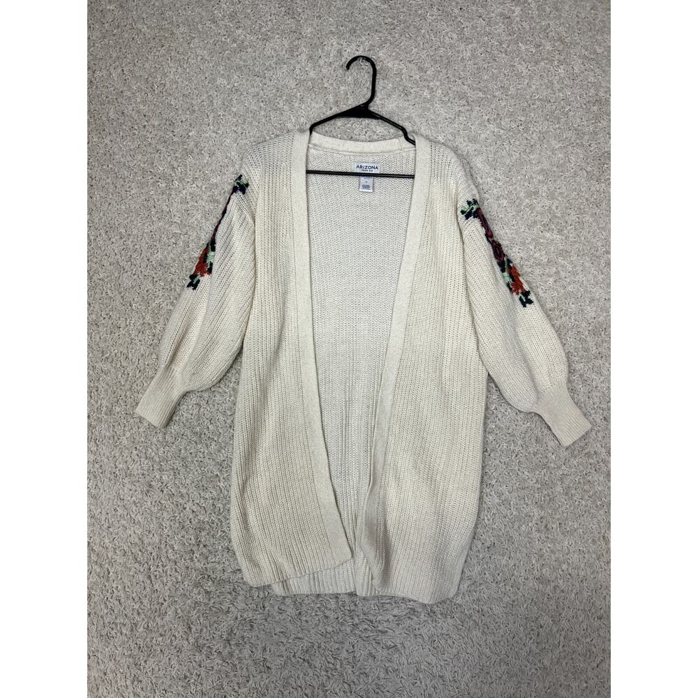 Arizona Jeans CO Cardigan Sweater Womens XS Cream Open Casual Embroidered